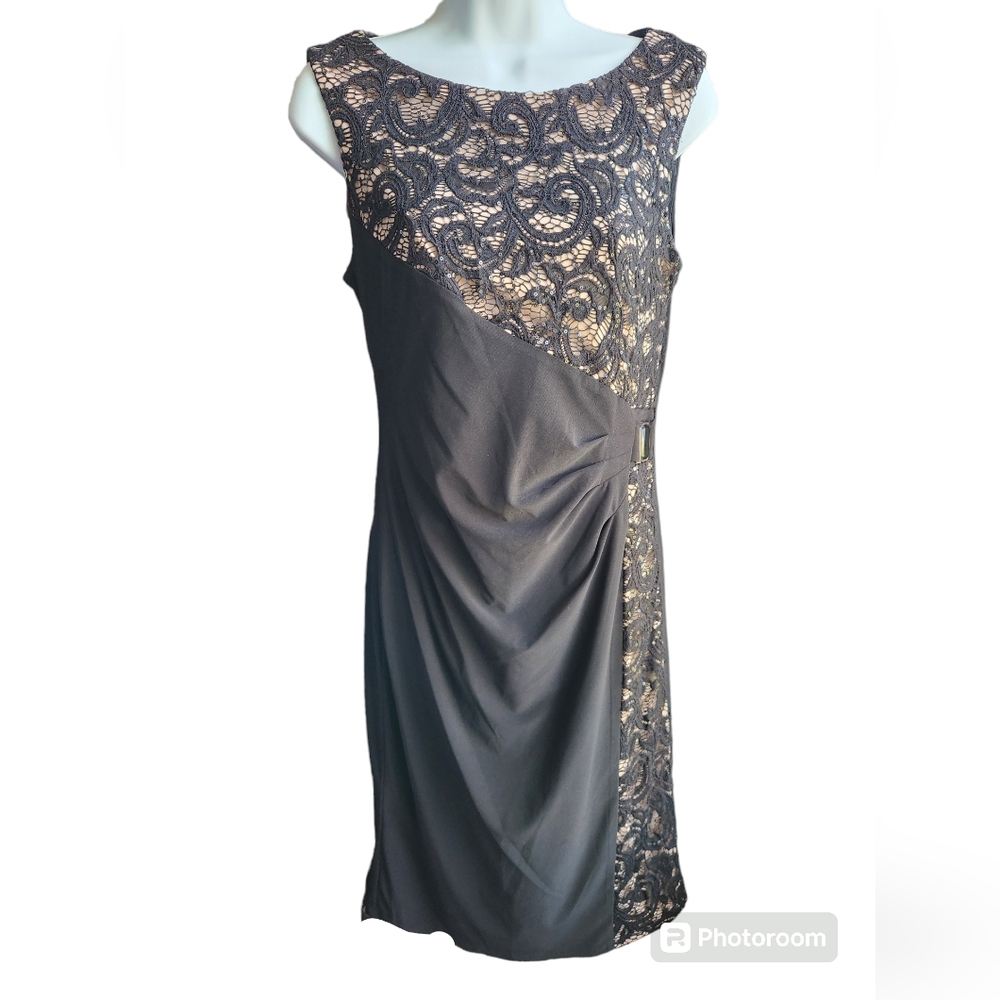 R&M Richards Black Taupe Lace Floral Formal Dress Size 6